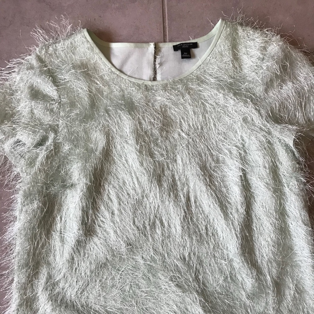 ANN TAYLOR mint green fringe shirt